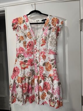 AquaFloral dress White with Pink & Orange Flowers